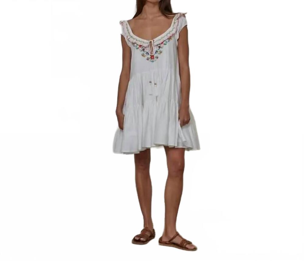 NEW BY TOGETHER woven cotton floral embroidered tiered mini dress in off white
